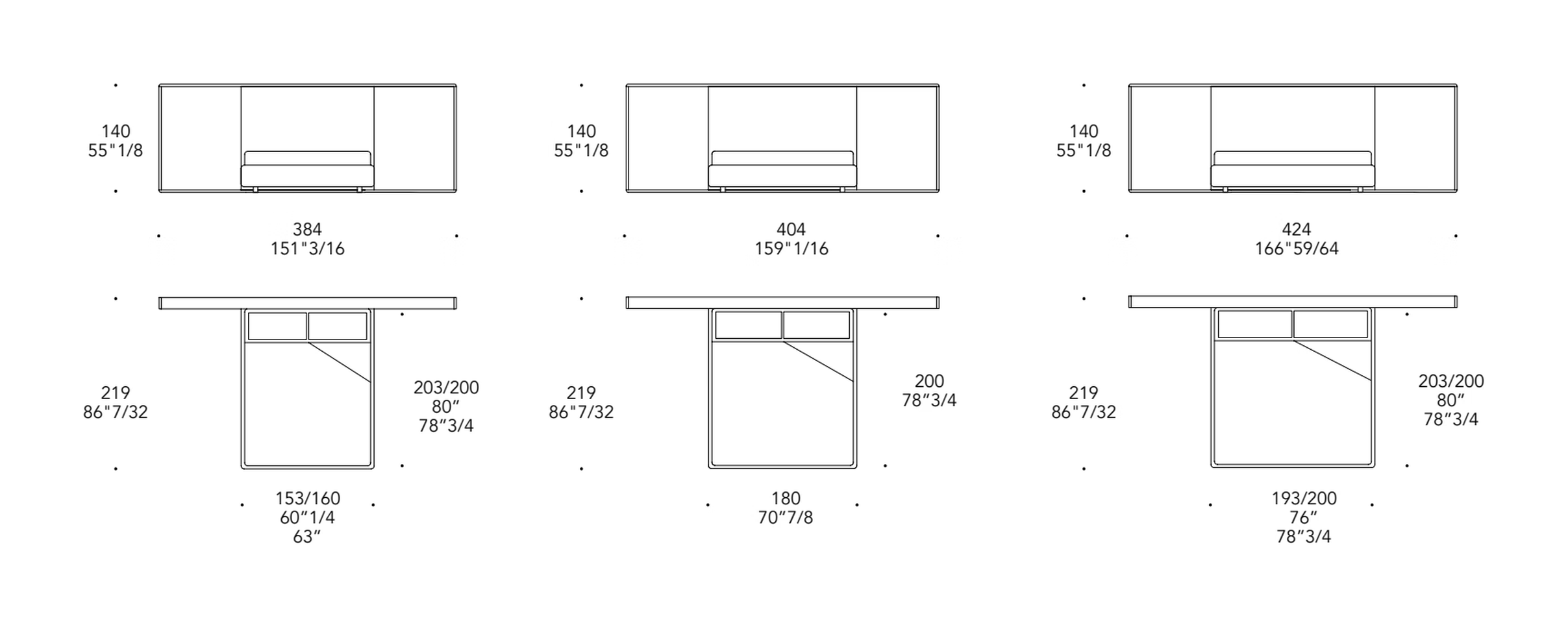 Space XL Bed by Reflex, size drawing