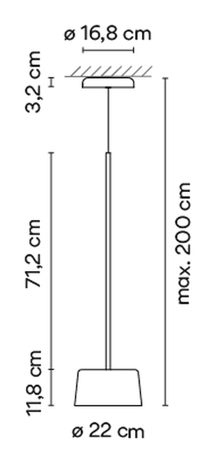 Tube Free Ceiling and Pendant Lamps by Vibia, size drawing: Model 6160