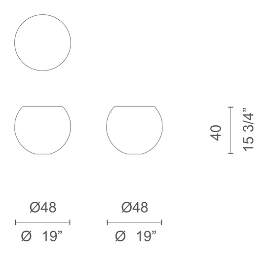 Bong Side Table by Cappellini, size drawing