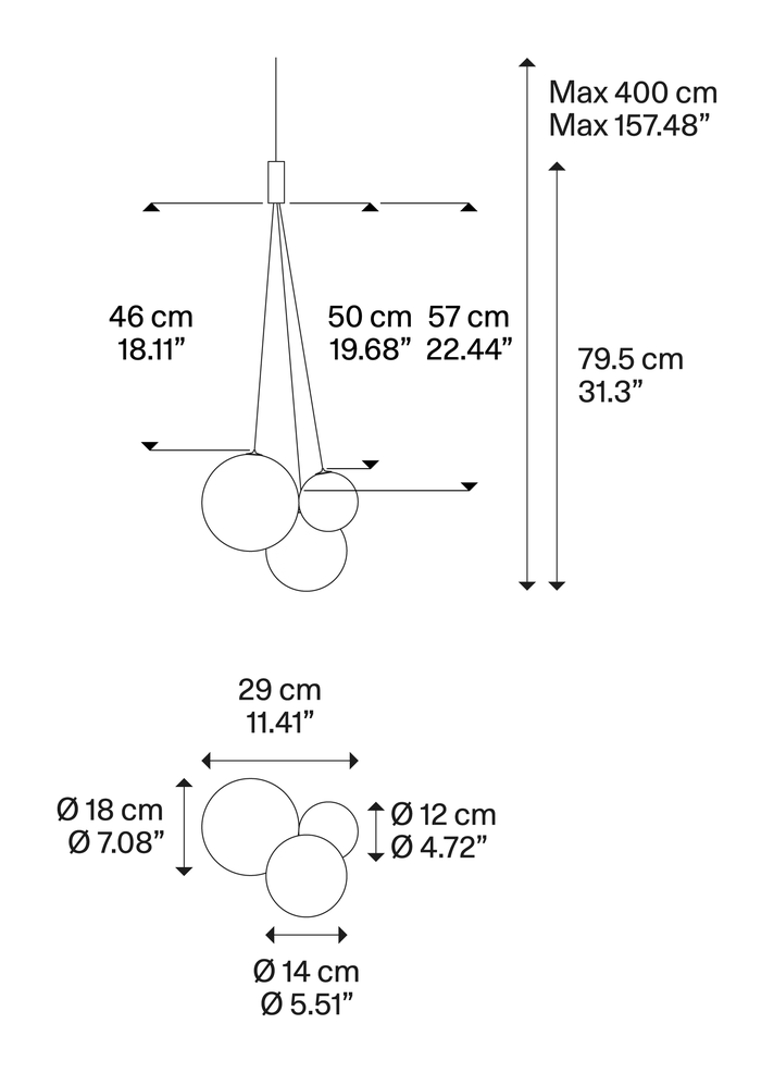 Random Cluster Pendant Lamp by Lodes, size drawing