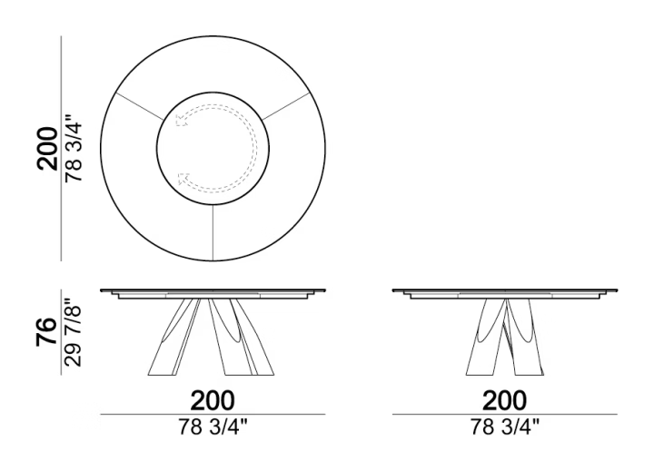 Prince Dining Table by Arketipo, size drawing: Dining table with rotating tray "Lazy Susan"