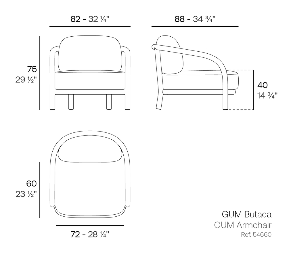 Gum Lounge Chair by Vondom, size drawing