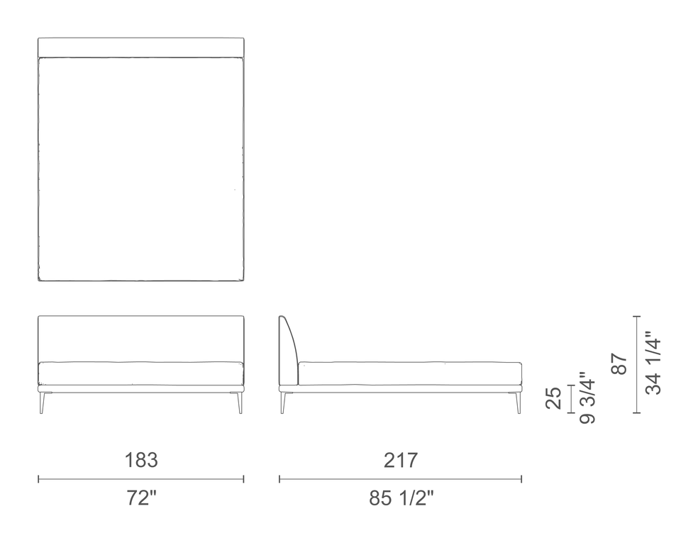 Bed by Cappellini, size drawing: NB_180