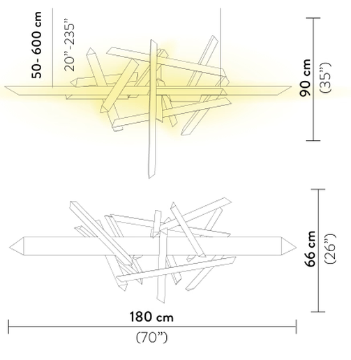 La Traviata Pendant Lamp by Slamp, size drawing: La Traviata 180