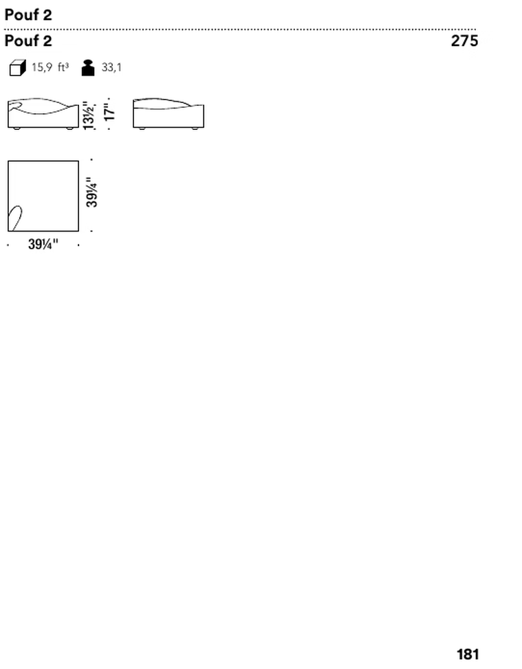 Misfits Sofa by Moroso, size drawing: Pouf 2