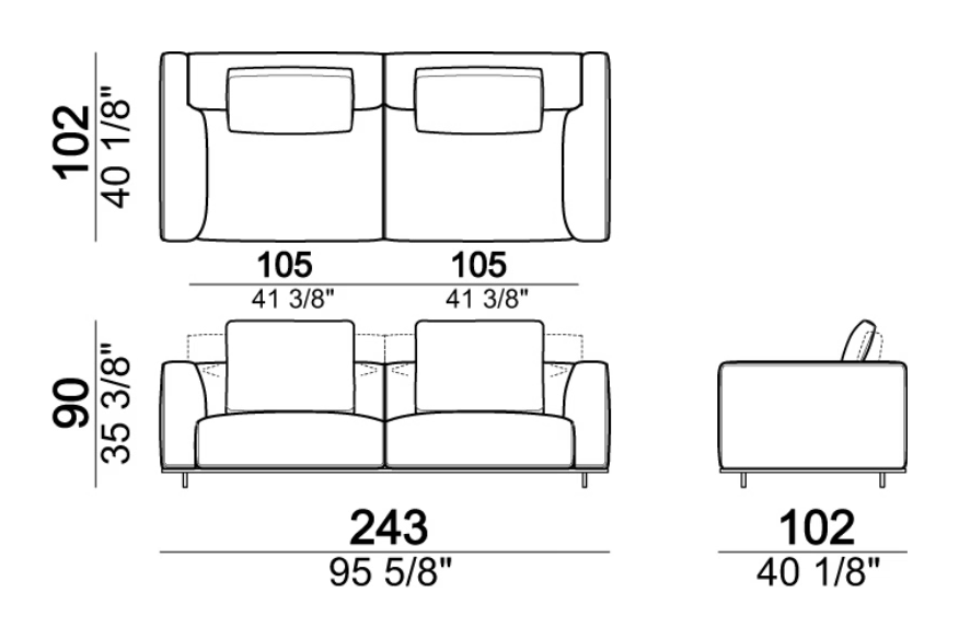 Hackman Sofa by Arketipo, size drawing: Sofa