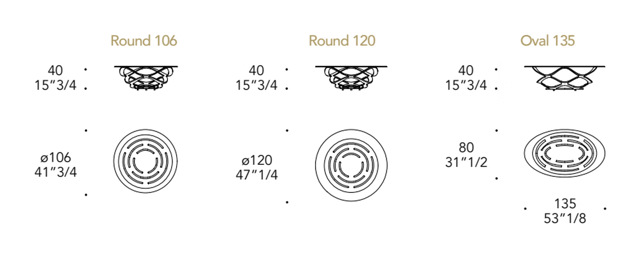 Neolitico 40 Vetro Coffee Table by Reflex, size drawing