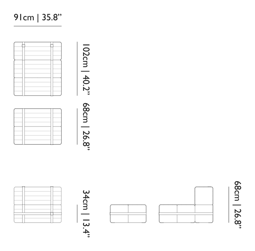Haybale Lounge Chair with Footstool by Moooi, size drawing