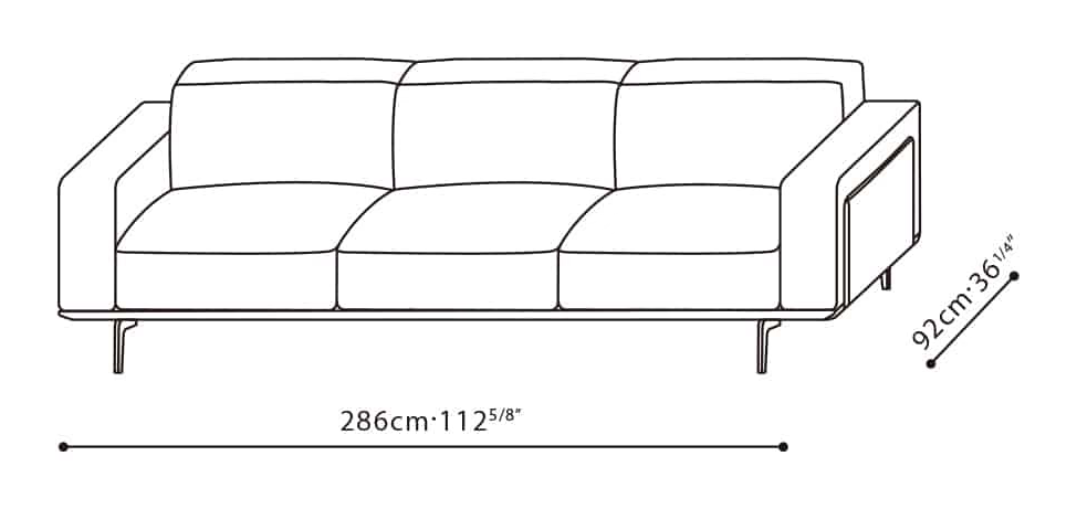 Moda Sofa by Camerich, size drawing: C01G0204