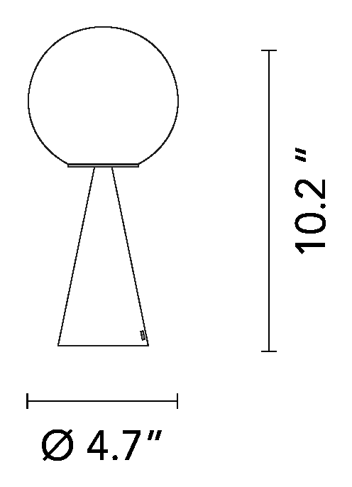 Bilia Mini Table Lamp by Fontana Arte, size drawing