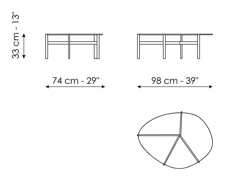 Flac Coffee Table by Bonaldo, size drawing: Flac medium