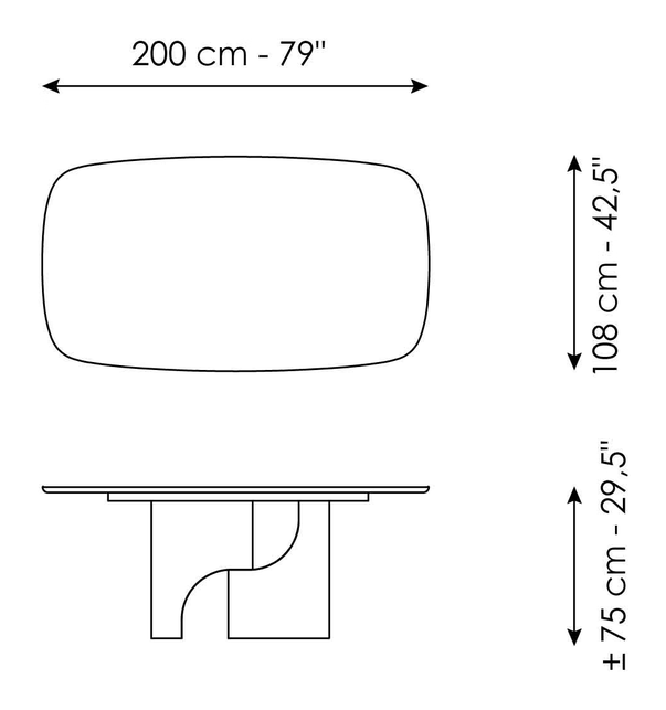 Taijitu Dining Table by Bonaldo, size drawing 1