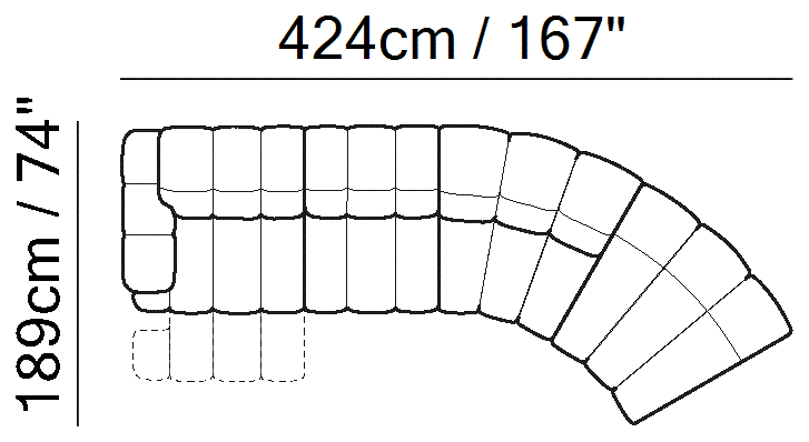 Dwell Sectional by Natuzzi Italia: Leather or fabric modular sofa, outline drawing with sizes