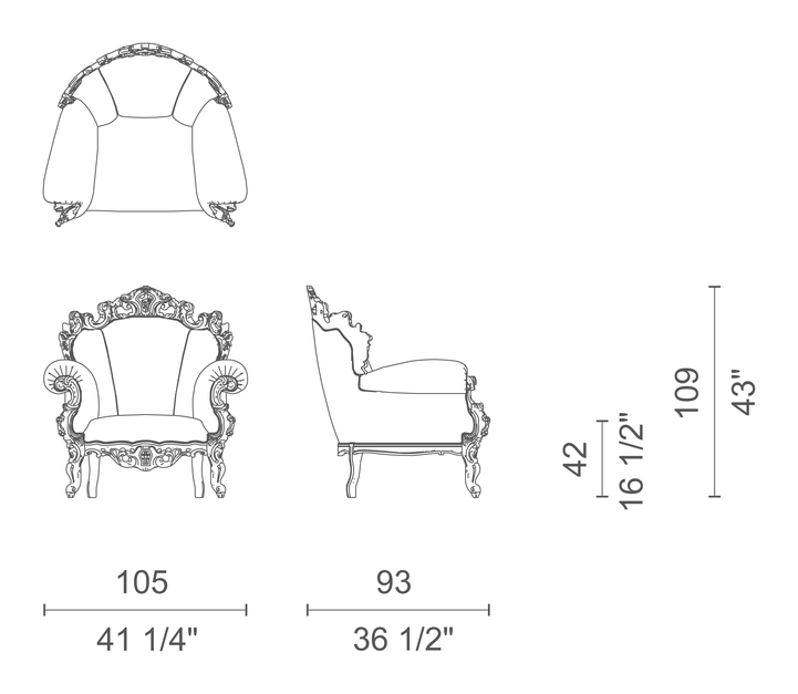 Proust Geometrica Armchair by Cappellini, size drawing