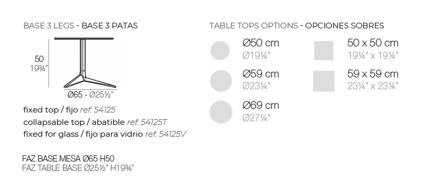 Faz Table Base System by Vondom, size drawing