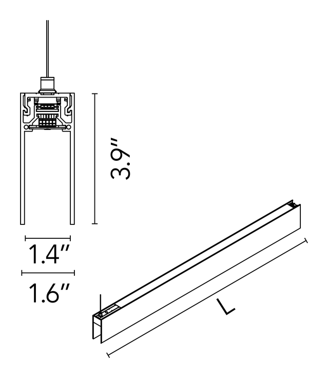 The Running Magnet Suspension Down Track by Flos, size drawing: The Running Magnet Suspension Down