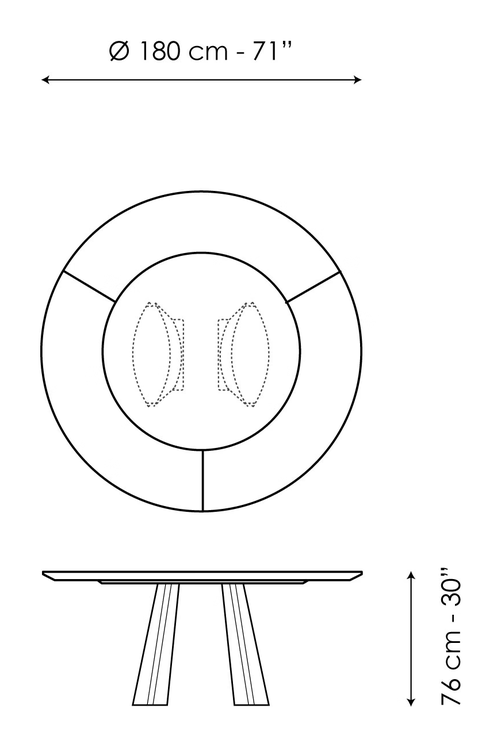 Torii ST Dining Table by Bonaldo, size drawing 2