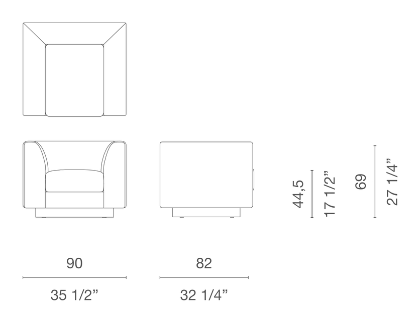 Elan 23 Sofa by Cappellini, size drawing: EVE12