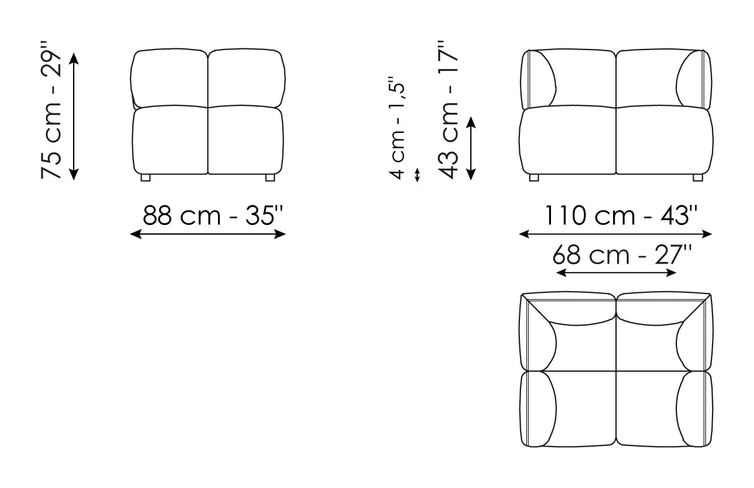 Brik Sofa by Bonaldo, size drawing: Brik armchair