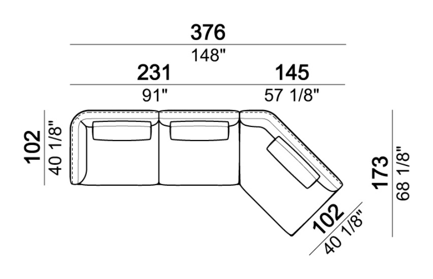 Self Control Sofa by Arketipo, size drawing: Composition F