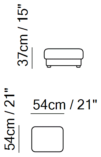 Bracque Pouf by Natuzzi Italia: Small pouf with wheels, outline drawing with sizes
