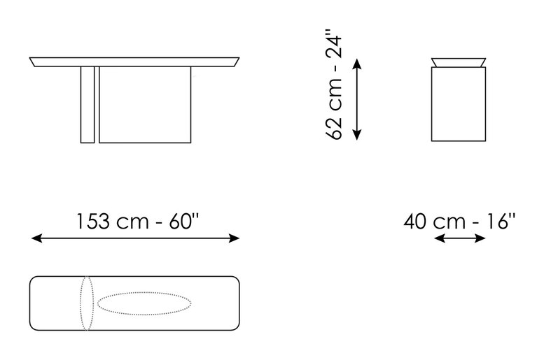 One Console Table by Bonaldo, size drawing: One Console 153 H 62