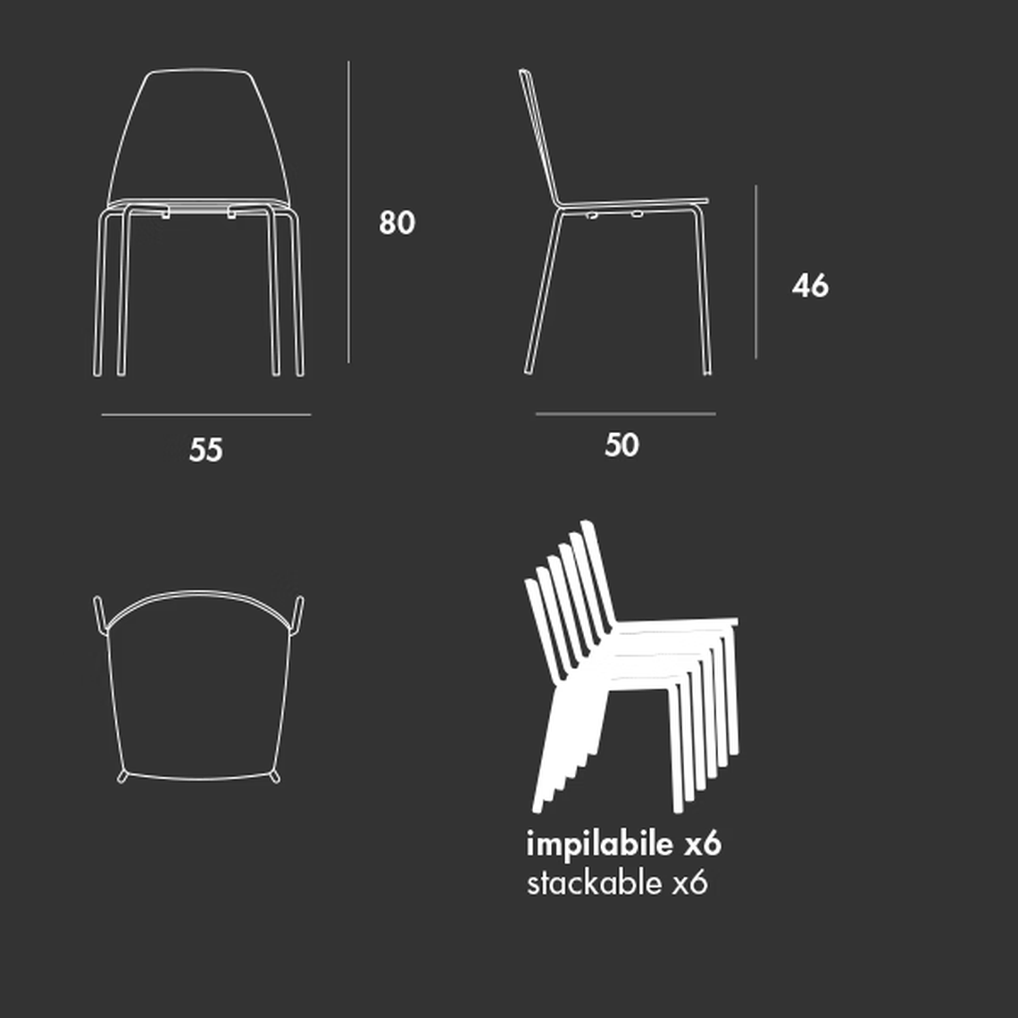 Sila Four Legs Chair by Sovet, size drawing