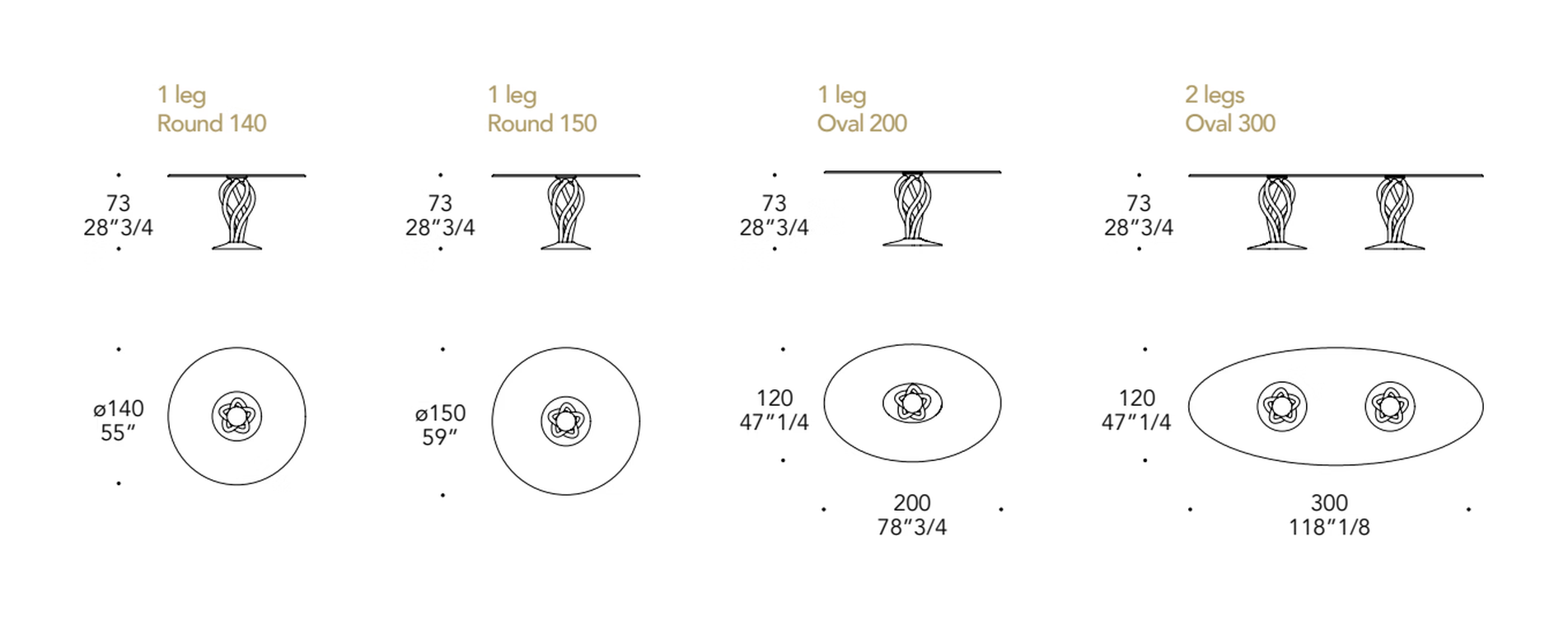 Bolshòj 72 Dining Table by Reflex, size drawing