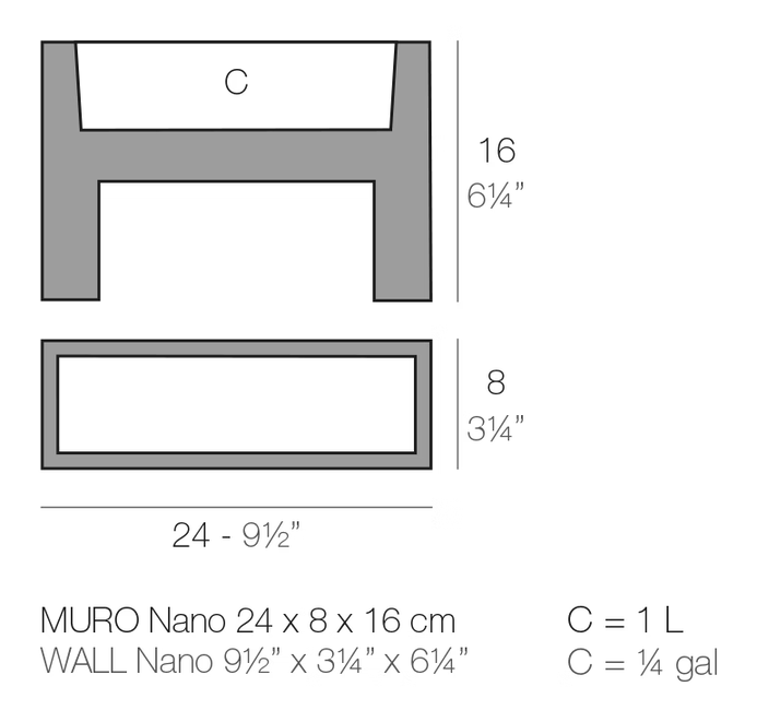 Muro Planter by Vondom, size drawing