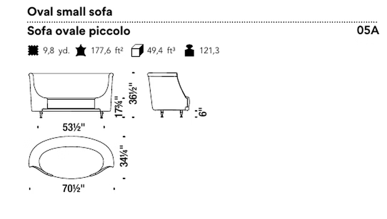 New-Tone Sofa by Moroso, size drawing: Oval small sofa