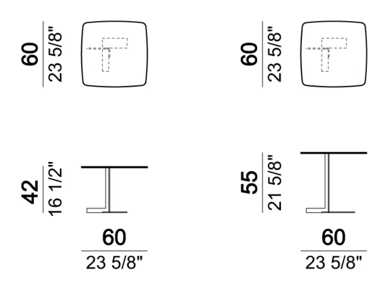 Lith Coffee Table by Arketipo, size drawing: Small table