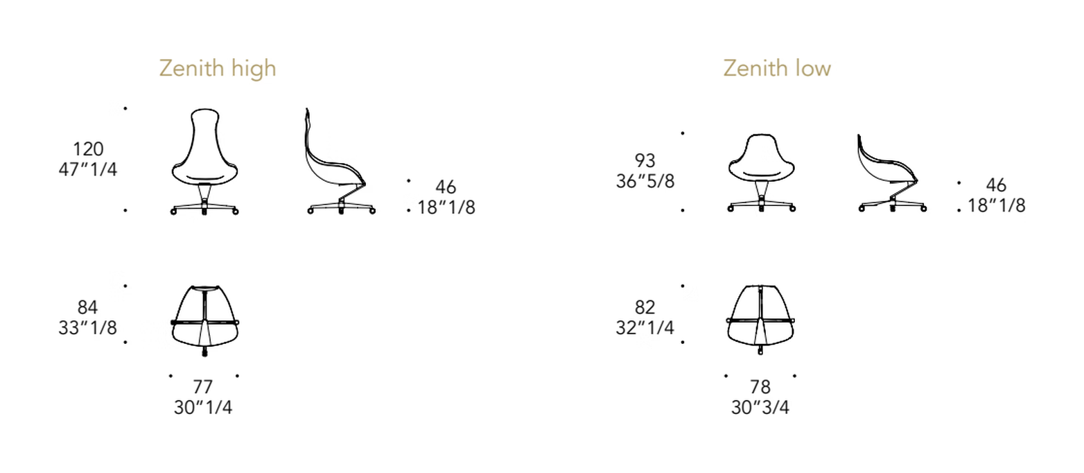 Zenith Ufficio Office Chair by Reflex, size drawing