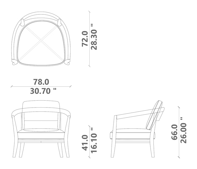 Alicia Living Armchair by Talenti, size drawing