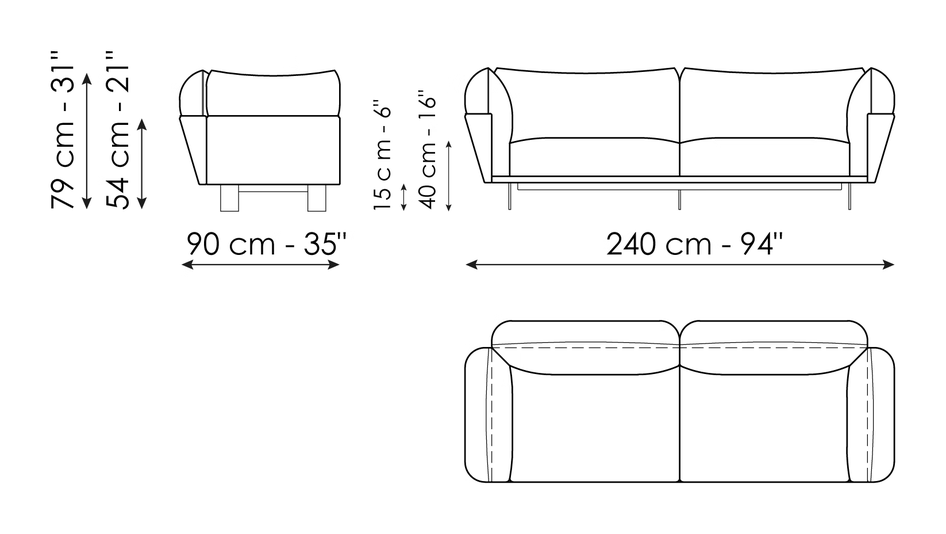 Blend Sofa by Bonaldo, size drawing: Sofa 240