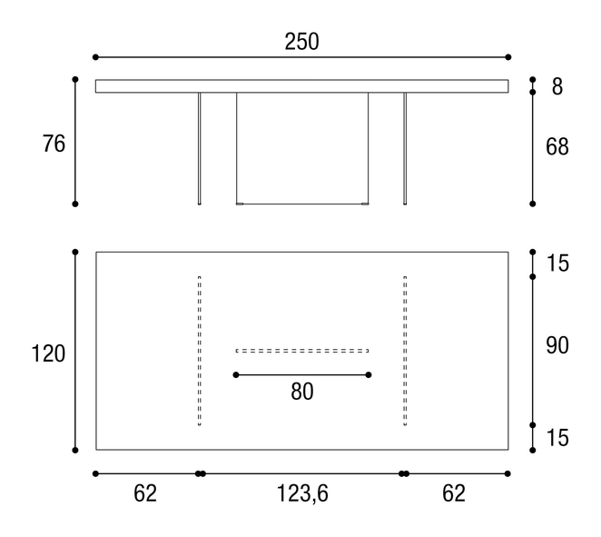 Air Table by Lago, size drawing: 2170G · 2170L · 2170W · 2170X