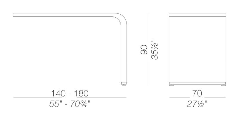 Brunch h90 Table by LaPalma, size drawing