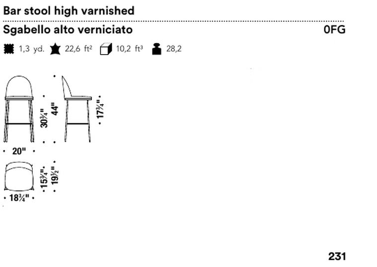 Precious Stool by Moroso, size drawing: Bar stool high varnished