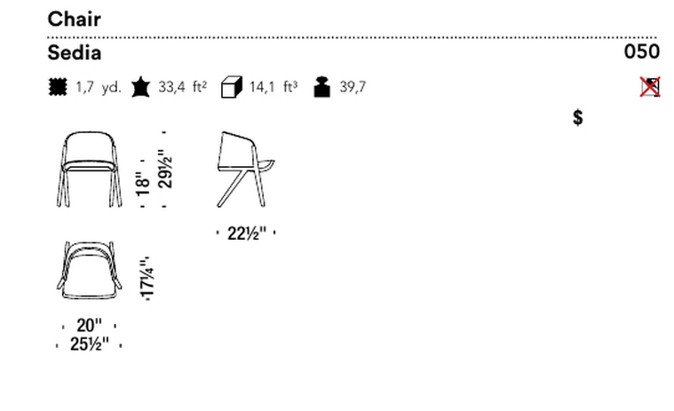 Mafalda Dining Chair by Moroso, size drawing