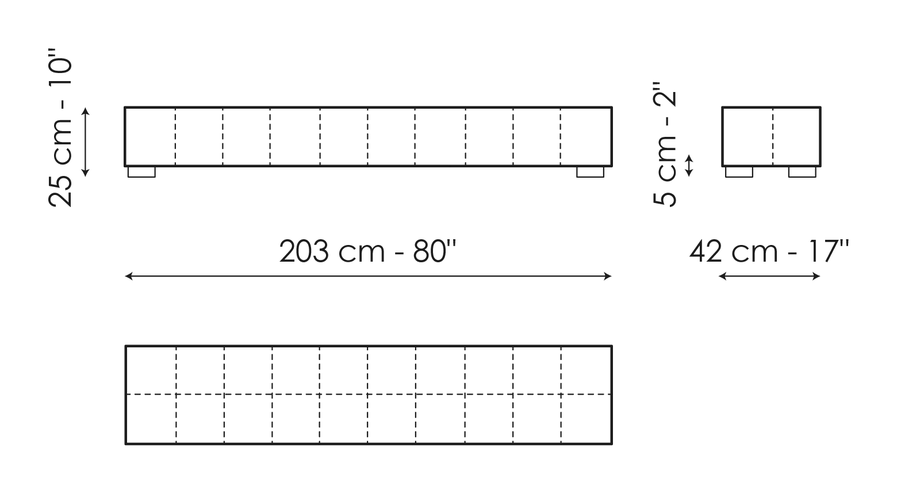 Squaring Bench and Ottoman by Bonaldo, size drawing: Bench