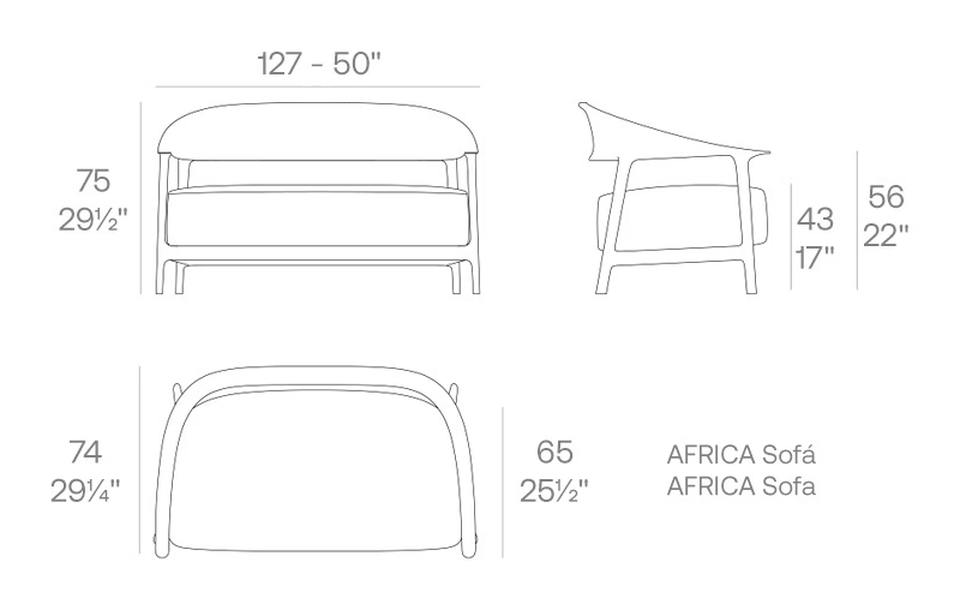 Africa 2-Seater Sofa by Vondom, size drawing