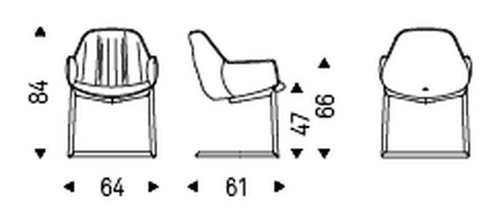 Scarlett Cantilever Armchair by Cattelan Italia, size drawing