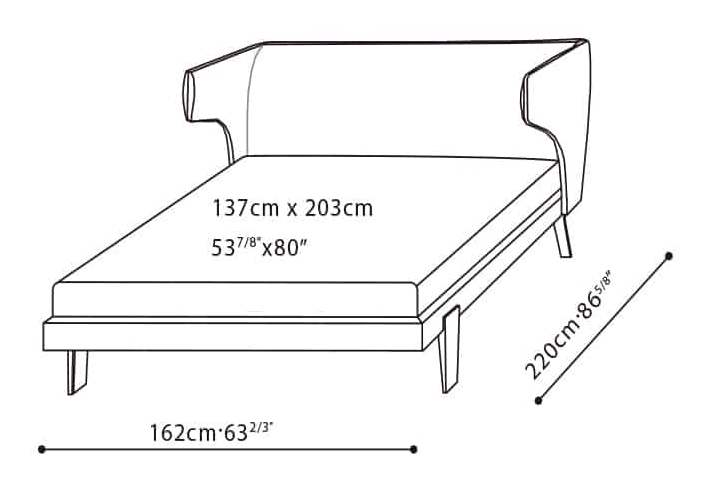 Embrace Bed by Camerich, size drawing: C03E0110 Full