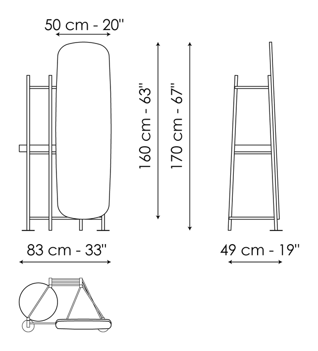 Salomé Valet Stand by Bonaldo, size drawing: Salomé