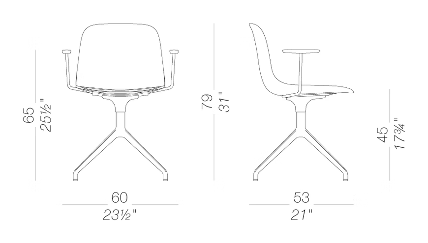 Seela S345 Chair by LaPalma, size drawing