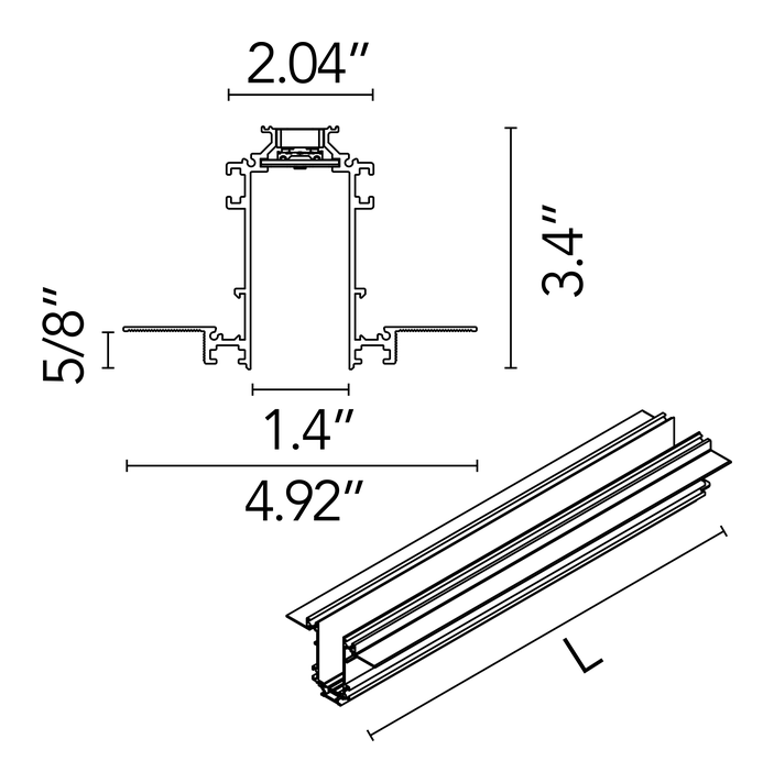 The Running Magnet Recessed Track by Flos, size drawing: The Running Magnet Recessed