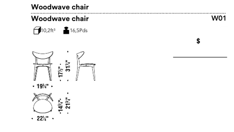 Woodwave Chair by Moroso, size drawing