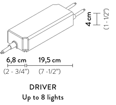 Nuvem Outdoor Lighting System by Slamp, size drawing: Driver Up to 8 lights