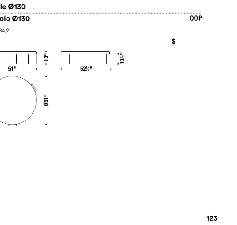 Shiny Gogan Coffee Table by Moroso, size drawing 2