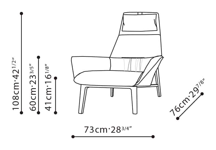 Qing Chair (High Back) by Camerich, size drawing: C02D0703
