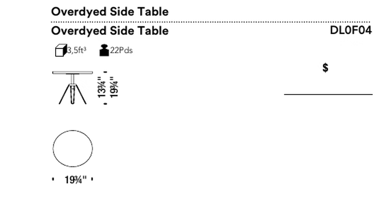 Overdyed Side Table by Moroso, size drawing